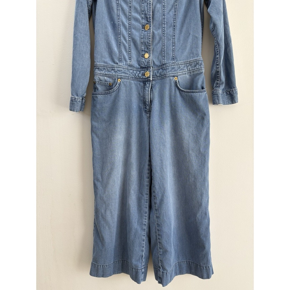 Michael Kors Woman Sz 0 Tencel Wide Leg Denim Jean Jumpsuit Coastal Cowgirl - Picture 13 of 13